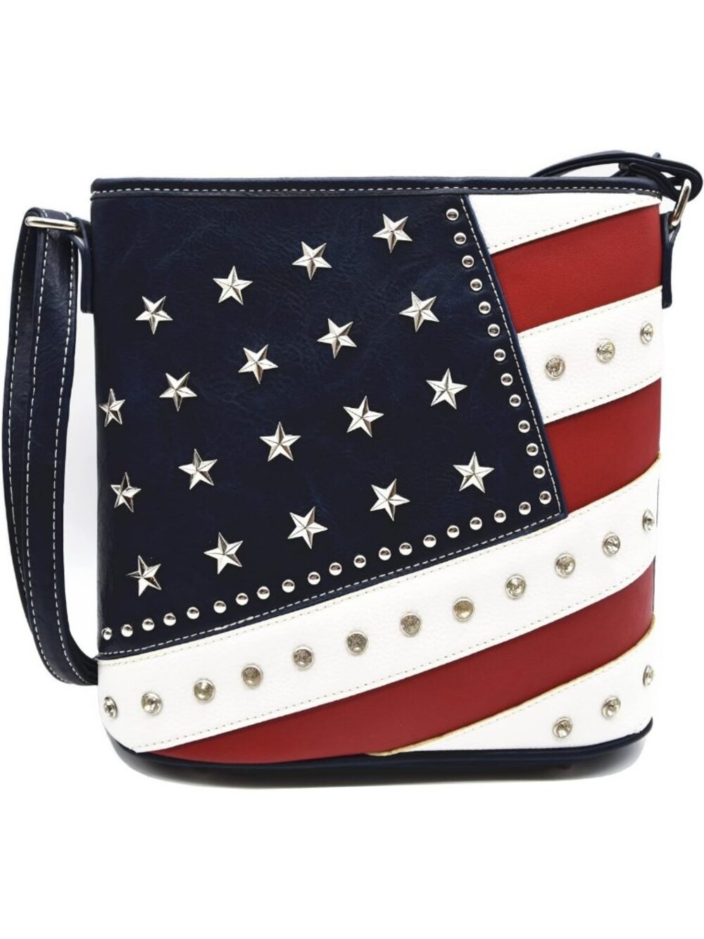 Stylish American Flag Crossbody Purse, Western Studded Shoulder Bag for Women